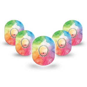 ExpressionMed Rainbow Clouds Dexcom G7 Mini Tape, Dexcom Stelo Glucose Biosensor System, 5-Pack Tape and 5-Pack Sticker, Watercolored Clouds, Patch Continuous Glucose Monitor Design
