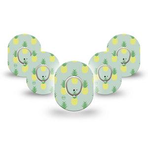 ExpressionMed Vintage Pineapple Dexcom G7 Mini Tape, Dexcom Stelo Glucose Biosensor System, 5-Pack Tape and 5-Pack Sticker, Tropical Fruits, Patch Continuous Glucose Monitor Design