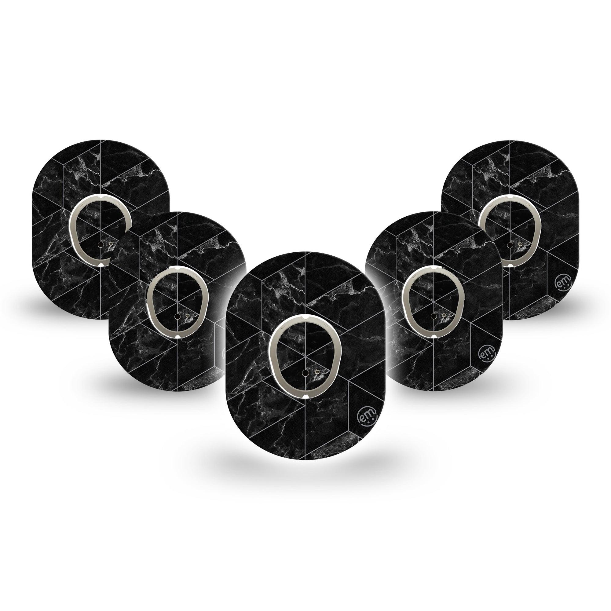 ExpressionMed Black Marble Dexcom G7 Mini Tape, Dexcom Stelo Glucose Biosensor System, 5-Pack Tape and 5-Pack Sticker, BOld Black Marble Inspired, Patch Continuous Glucose Monitor Design