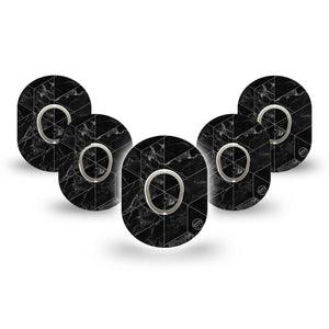 ExpressionMed Black Marble Dexcom G7 Mini Tape, Dexcom Stelo Glucose Biosensor System, 5-Pack Tape and 5-Pack Sticker, BOld Black Marble Inspired, Patch Continuous Glucose Monitor Design