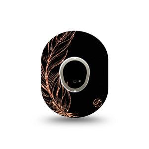 ExpressionMed Dusted Feather Dexcom G7 Mini Tape, Dexcom Stelo Glucose Biosensor System, Single Tape and Single Sticker, Bold Sparkly Feather, Patch Continuous Glucose Monitor Design