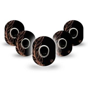 ExpressionMed Dusted Feather Dexcom G7 Mini Tape, Dexcom Stelo Glucose Biosensor System, 5-Pack Tape and 5-Pack Sticker, Bold Dark Moody Feather, Patch Continuous Glucose Monitor Design