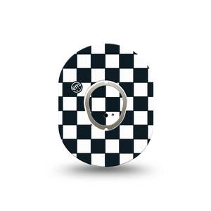 ExpressionMed Checkered Dexcom G7 Mini Tape Single Tape and Single Sticker Vintage Checker, Adhesive Patch Continuous Glucose Monitor Design