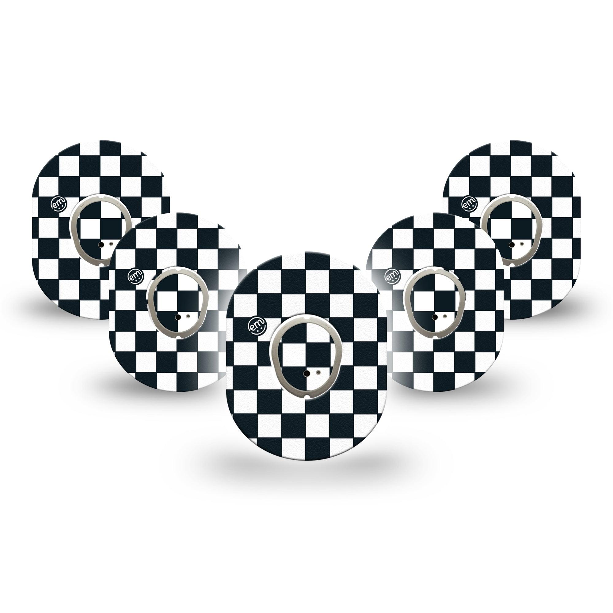 ExpressionMed Checkered Dexcom G7 Mini Tape 5-Pack Tape and 5-Pack Sticker Geometric Pattern, Adhesive Patch Continuous Glucose Monitor Design