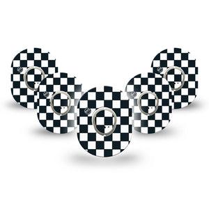 ExpressionMed Checkered Dexcom G7 Mini Tape 5-Pack Tape and 5-Pack Sticker Geometric Pattern, Adhesive Patch Continuous Glucose Monitor Design