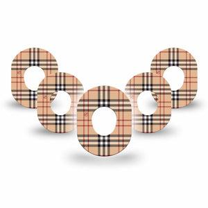 ExpressionMed Plaid and Bougie Dexcom G7 Mini Tape, Dexcom Stelo Glucose Biosensor System, 5-Pack Tape, Burberry Themed, Fixing Ring Design, Dexcom Stelo Glucose Biosensor System
