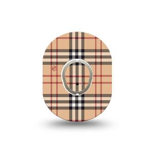 ExpressionMed Plaid and Bougie Dexcom G7 Mini Tape, Dexcom Stelo Glucose Biosensor System, Single Tape and Single Sticker, Burberry Themed, Patch Continuous Glucose Monitor Design