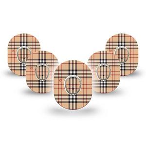 ExpressionMed Plaid and Bougie Dexcom G7 Mini Tape, Dexcom Stelo Glucose Biosensor System, 5-Pack Tape and 5-Pack Sticker, Burberry Themed, Patch Continuous Glucose Monitor Design