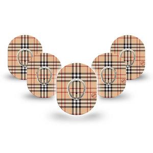 ExpressionMed Plaid and Bougie Dexcom G7 Mini Tape, Dexcom Stelo Glucose Biosensor System, 5-Pack Tape and 5-Pack Sticker, Burberry Themed, Patch Continuous Glucose Monitor Design