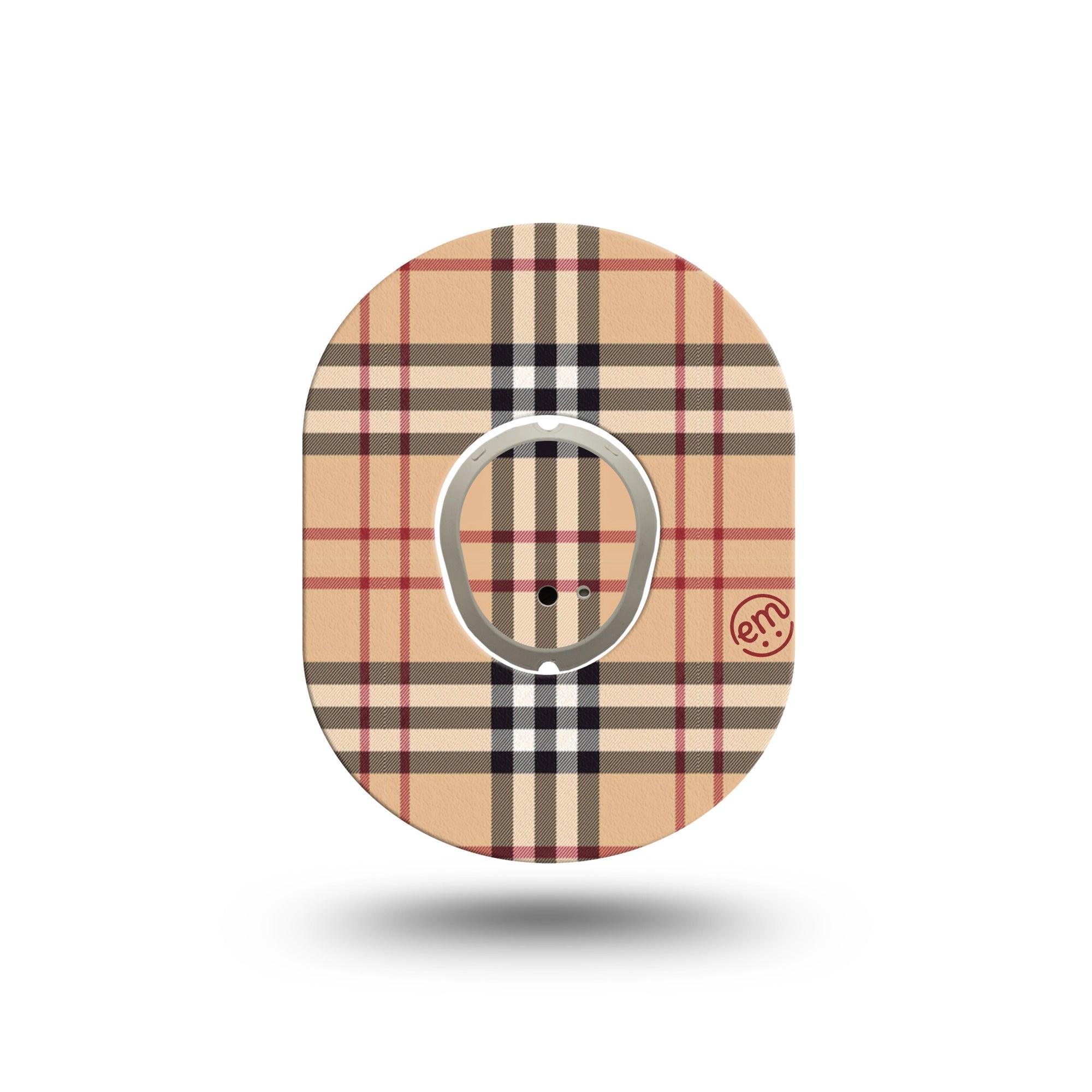 ExpressionMed Plaid and Bougie Dexcom G7 Mini Tape, Dexcom Stelo Glucose Biosensor System, Single Tape and Single Sticker, Burberry Themed, Patch Continuous Glucose Monitor Design
