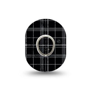 ExpressionMed Grunge Plaid Dexcom G7 Mini Tape, Dexcom Stelo Glucose Biosensor System, Single Tape and Single Sticker, Black Plaid Themed, Patch Continuous Glucose Monitor Design