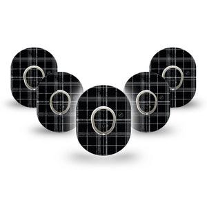 ExpressionMed Grunge Plaid Dexcom G7 Mini Tape, Dexcom Stelo Glucose Biosensor System, 5-Pack Tape and 5-Pack Sticker, Emo Black Themed, Patch Continuous Glucose Monitor Design