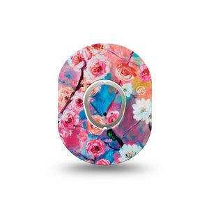ExpressionMed Branching Out Dexcom G7 Mini Tape, Dexcom Stelo Glucose Biosensor System, Single Tape and Single Sticker, Blue and Pink Floral, Patch Continuous Glucose Monitor Design