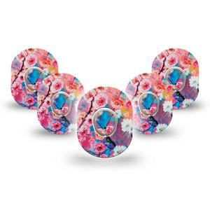 ExpressionMed Branching Out Dexcom G7 Mini Tape, Dexcom Stelo Glucose Biosensor System, 5-Pack Tape and 5-Pack Sticker, Cherry Blossom Themed, Patch Continuous Glucose Monitor Design