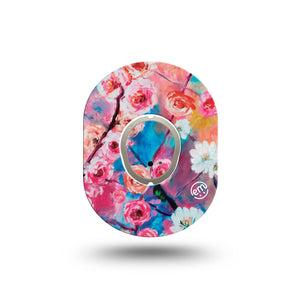 ExpressionMed Branching Out Dexcom G7 Mini Tape, Dexcom Stelo Glucose Biosensor System, Single Tape and Single Sticker, Blue and Pink Floral, Patch Continuous Glucose Monitor Design