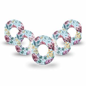 ExpressionMed Botanical Blooms Dexcom G7 Mini Tape, Dexcom Stelo Glucose Biosensor System, 5-Pack Tape, Blue and Pink Floral, Patch Design, Dexcom Stelo Glucose Biosensor System