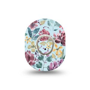 ExpressionMed Botanical Blooms Dexcom G7 Mini Tape, Dexcom Stelo Glucose Biosensor System, Single Tape and Single Sticker, Blue and Pink Floral, Patch Continuous Glucose Monitor Design