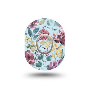 ExpressionMed Botanical Blooms Dexcom G7 Mini Tape, Dexcom Stelo Glucose Biosensor System, Single Tape and Single Sticker, Blue and Pink Floral, Patch Continuous Glucose Monitor Design