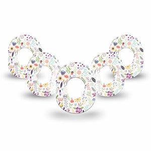 ExpressionMed Springy Stems Dexcom G7 Mini Tape, 5-Pack, bright rainbow flowers plaster design, Dexcom Stelo Glucose Biosensor System