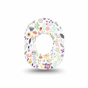 ExpressionMed, Springy Stems Dexcom G7 Mini Tape, Single, White tape with small colorful flowers and stems Plaster Patch CGM Tape, Dexcom Stelo Glucose Biosensor System