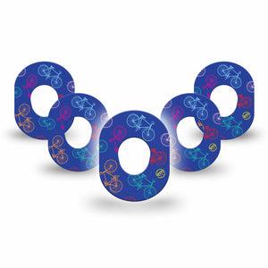 ExpressionMed Neon Bicycles Dexcom G7 Mini Tape, Dexcom Stelo Glucose Biosensor System, 5-Pack Tape, Bike Riding Themed, Fixing Ring Design, Dexcom Stelo Glucose Biosensor System