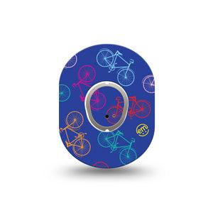 ExpressionMed Neon Bicycles Dexcom G7 Mini Tape, Dexcom Stelo Glucose Biosensor System, Single Tape and Single Sticker, Purple Bike Themed, Patch Continuous Glucose Monitor Design