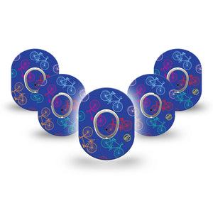 ExpressionMed Neon Bicycles Dexcom G7 Mini Tape, Dexcom Stelo Glucose Biosensor System, 5-Pack Tape and 5-Pack Sticker, Bike Riding Themed, Patch Continuous Glucose Monitor Design