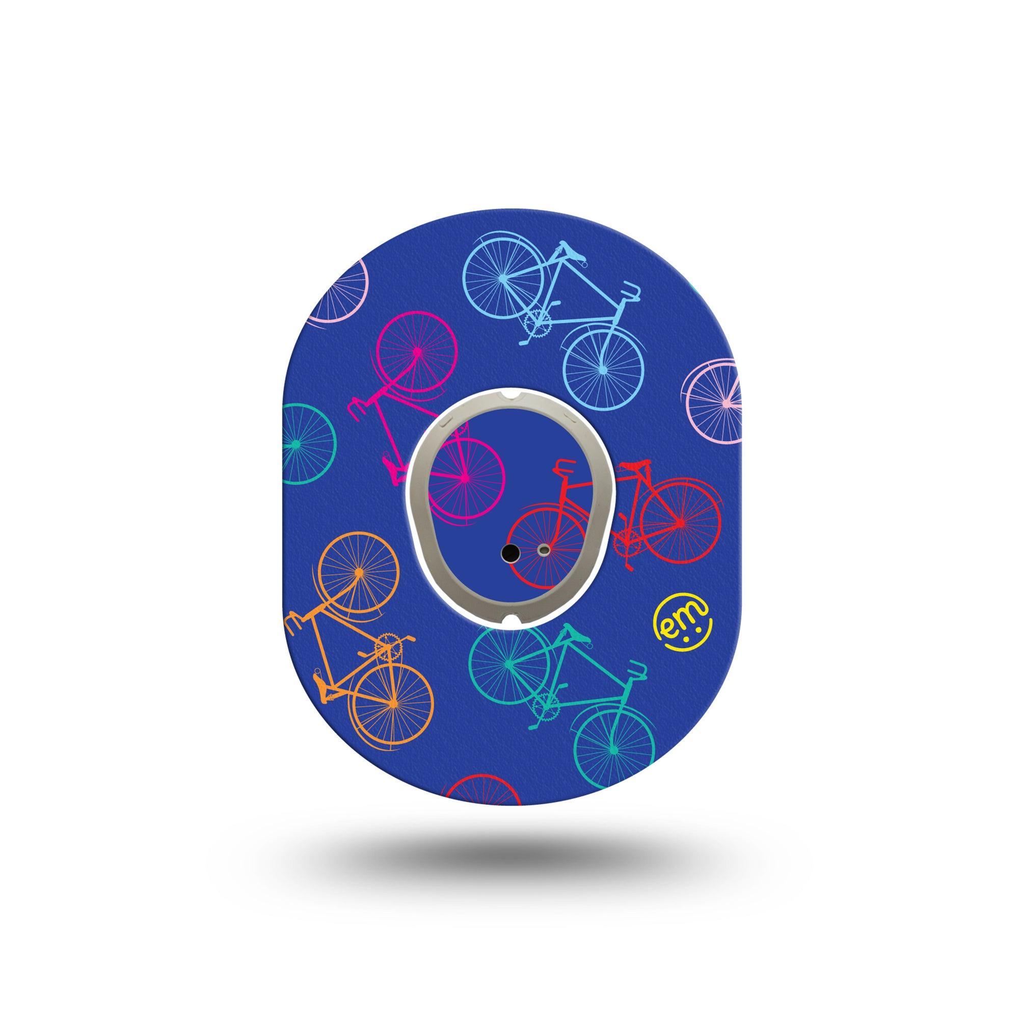 ExpressionMed Neon Bicycles Dexcom G7 Mini Tape, Dexcom Stelo Glucose Biosensor System, Single Tape and Single Sticker, Purple Bike Themed, Patch Continuous Glucose Monitor Design