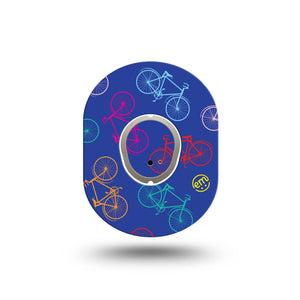 ExpressionMed Neon Bicycles Dexcom G7 Mini Tape, Dexcom Stelo Glucose Biosensor System, Single Tape and Single Sticker, Purple Bike Themed, Patch Continuous Glucose Monitor Design