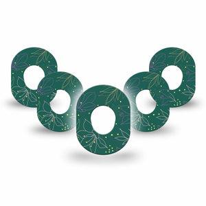 ExpressionMed Graphic Petals Dexcom G7 Mini Tapegreen floral linework themed adhesive tape design, Dexcom Stelo Glucose Biosensor System 5-Pack