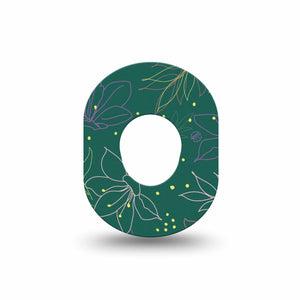 ExpressionMed Graphic Petals Dexcom G7 Mini Tapegreen floral linework themed adhesive tape design, Dexcom Stelo Glucose Biosensor System