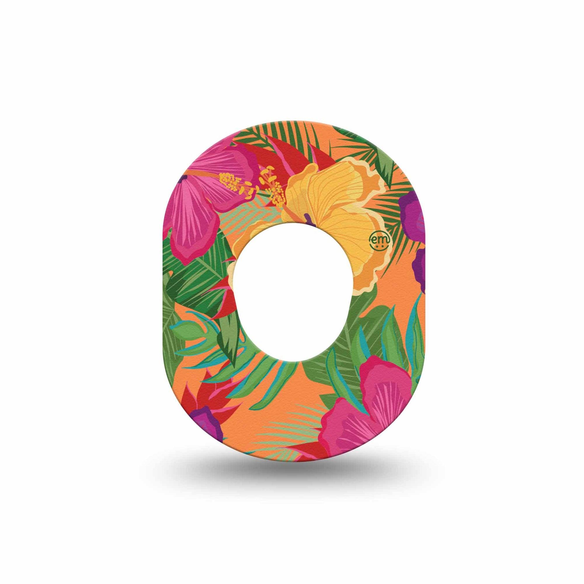 Bright Hibiscus Dexcom G7 Mini Tapetropical floral themed plaster design, Dexcom Stelo Glucose Biosensor System