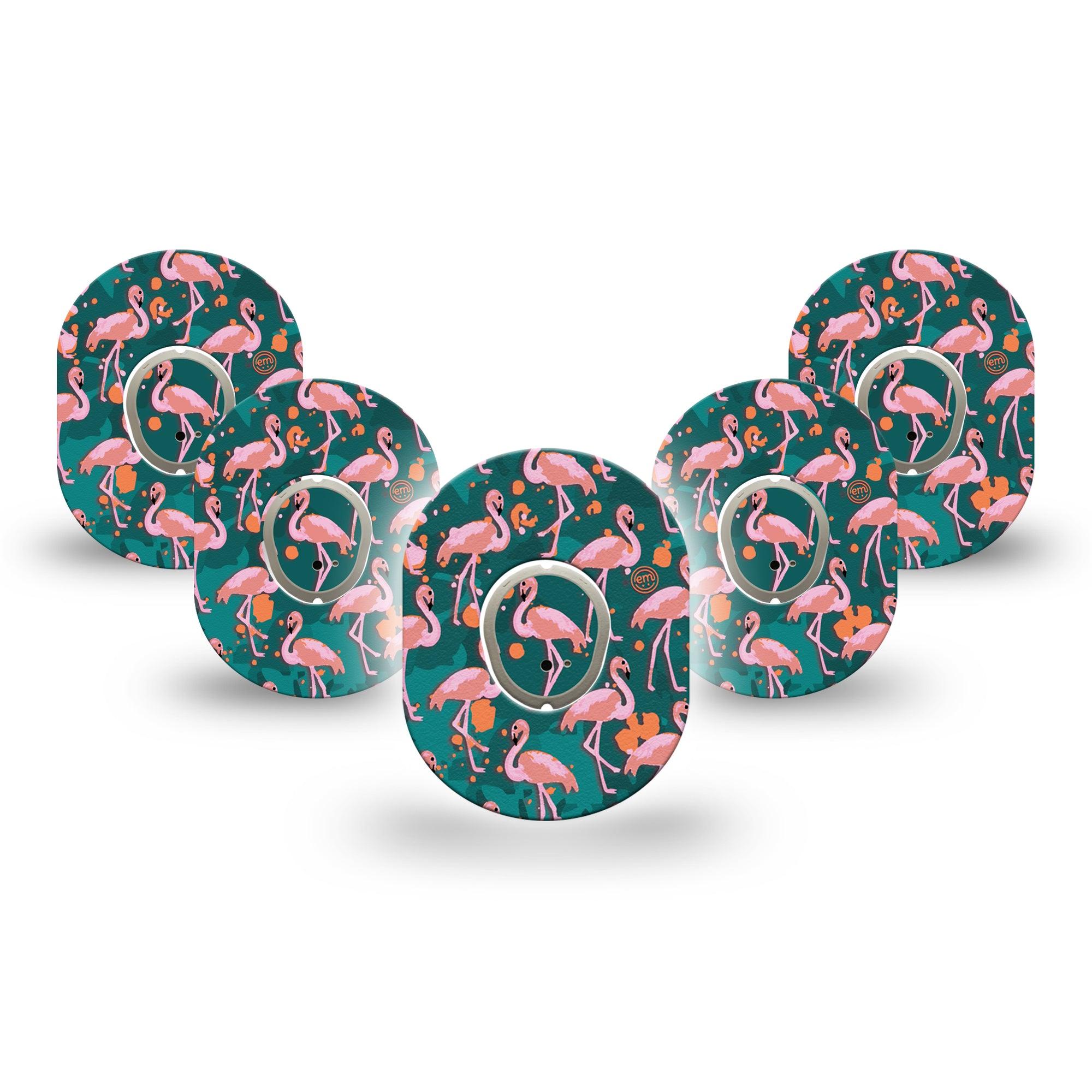 ExpressionMed Flamingos Dexcom G7 Mini Tape, Dexcom Stelo Glucose Biosensor System, 5-Pack Tape and 5-Pack Sticker, Tall Bird, Patch Continuous Glucose Monitor Design