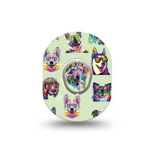 ExpressionMed Dog Party Dexcom G7 Mini Tape, Dexcom Stelo Glucose Biosensor System, Single Tape and Single Sticker, Rainbow Dog, Patch Continuous Glucose Monitor Design