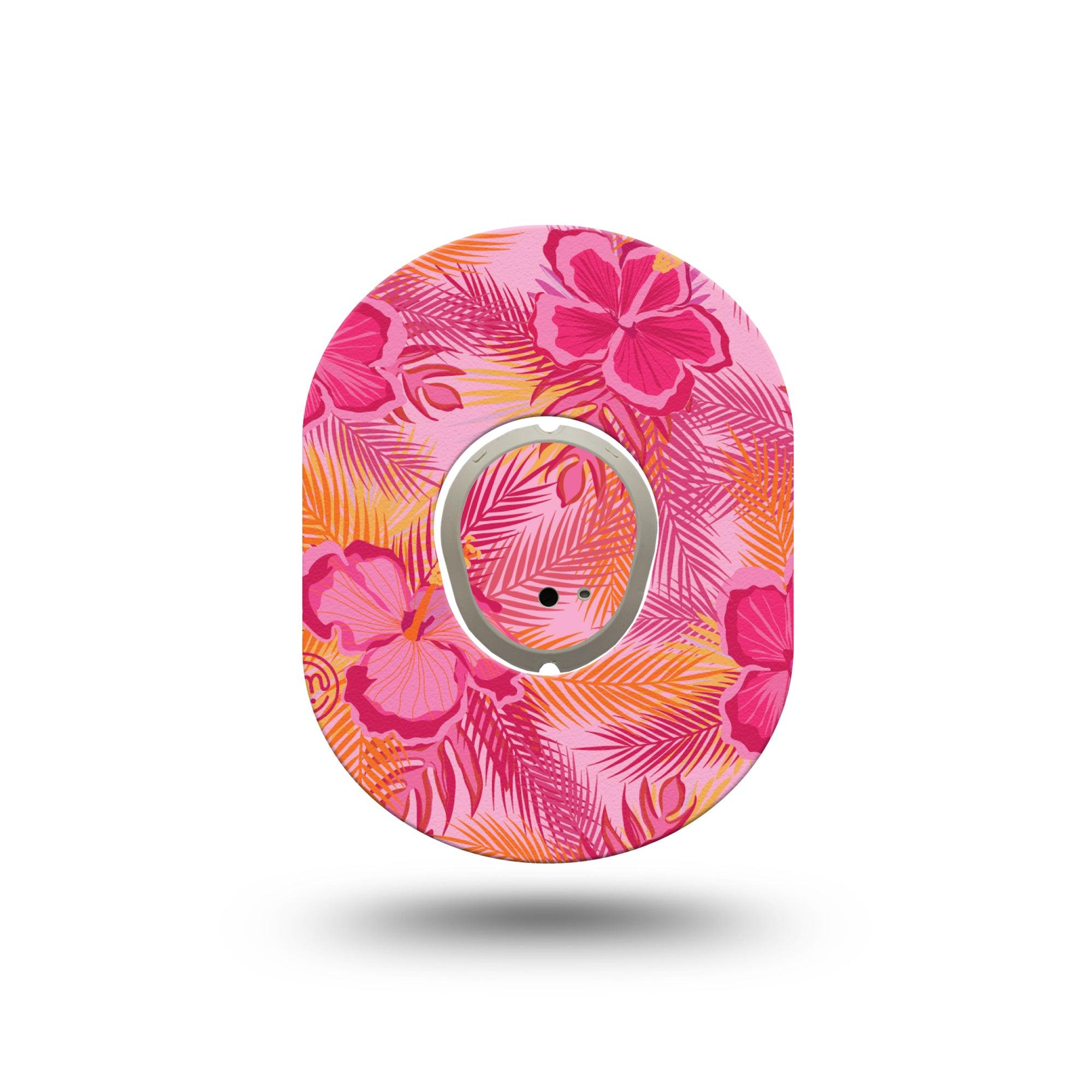 ExpressionMed Pink Hibiscus Dexcom G7 Mini Tape, Dexcom Stelo Glucose Biosensor System, Single Tape and Single Sticker Hibiscus Blossom, Patch Continuous Glucose Monitor Design