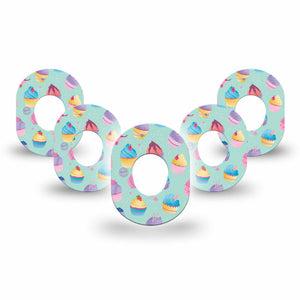 ExpressionMed Cupcakes Dexcom G7 Mini Tape, Dexcom Stelo Glucose Biosensor System, 5-Pack Tape, Frosting and Cake, Overlay Design, Dexcom Stelo Glucose Biosensor System