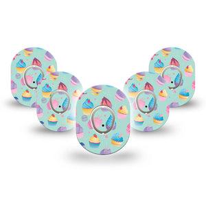 ExpressionMed Cupcakes Dexcom G7 Mini Tape, Dexcom Stelo Glucose Biosensor System, 5-Pack Tape and 5-Pack Sticker, Frosting and Cakes, Patch Continuous Glucose Monitor Design