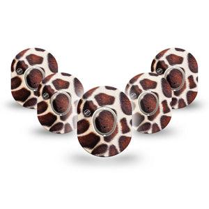 ExpressionMed Giraffe Print Dexcom G7 Mini Tape, 5-Pack, zoo animal patch design, Dexcom Stelo Glucose Biosensor System with center stickers