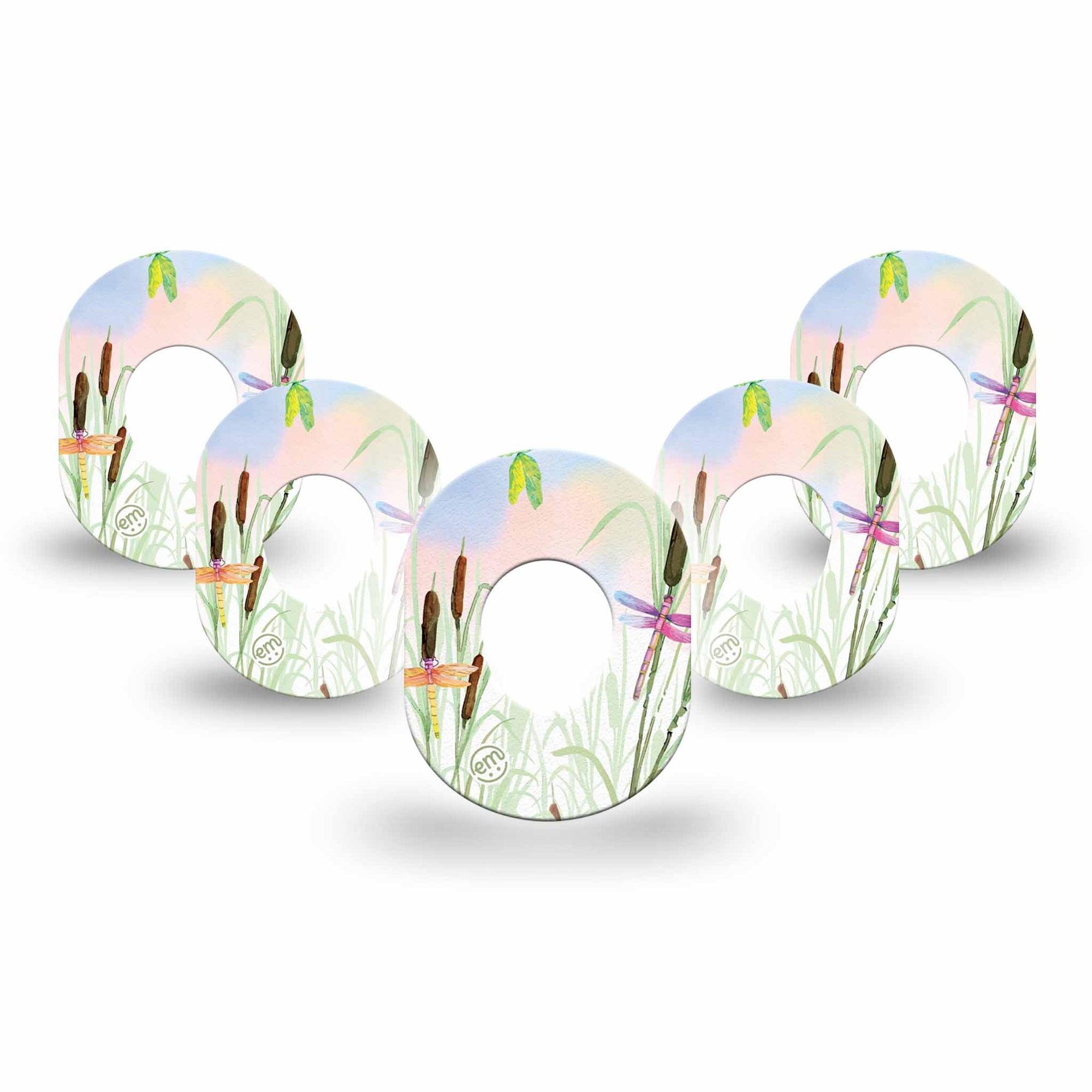 ExpressionMed Dragonfly Dexcom G7 Mini Tape, Dexcom Stelo Glucose Biosensor System, 5-Pack Tape, Pretty Buzzing Wings, Fixing Ring Design, Dexcom Stelo Glucose Biosensor System