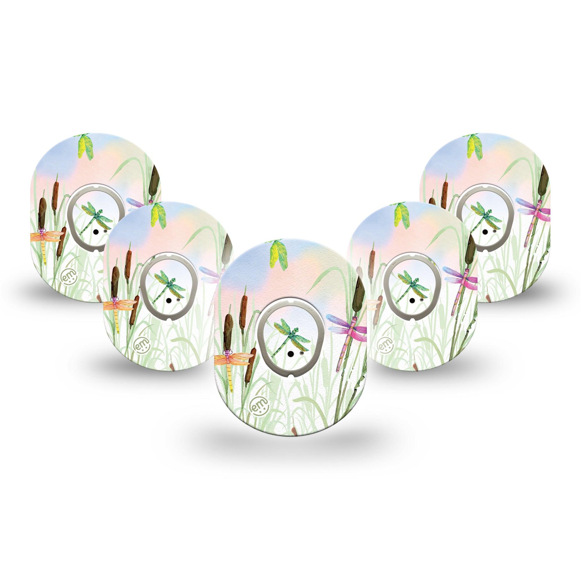 ExpressionMed Dragonfly Dexcom G7 Mini Tape, Dexcom Stelo Glucose Biosensor System, 5-Pack Tape and 5-Pack Sticker, Pretty Buzzing Wings, Patch Continuous Glucose Monitor Design