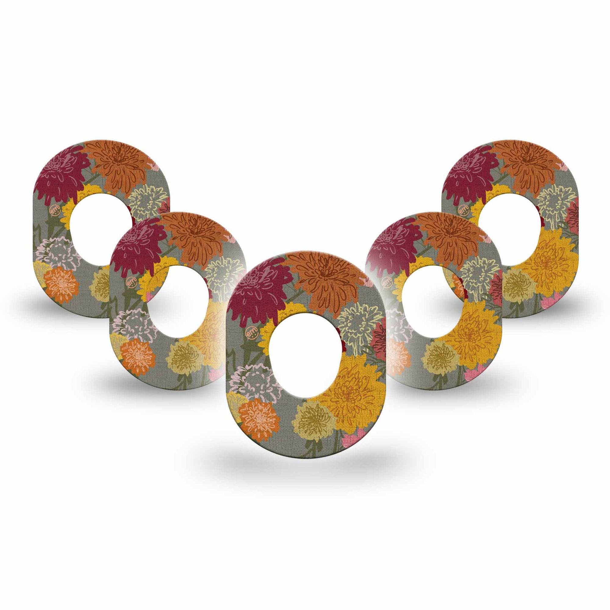ExpressionMed Chrysanthemums Dexcom G7 Mini Tape, Dexcom Stelo Glucose Biosensor System, 5-Pack Tape, Fall Flowers, Overlay Design, Dexcom Stelo Glucose Biosensor System