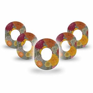 ExpressionMed Chrysanthemums Dexcom G7 Mini Tape, Dexcom Stelo Glucose Biosensor System, 5-Pack Tape, Fall Flowers, Overlay Design, Dexcom Stelo Glucose Biosensor System