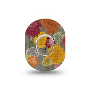 ExpressionMed Chrysanthemums Dexcom G7 Mini Tape, Dexcom Stelo Glucose Biosensor System, Single Tape and Single Sticker, Floral Gardening, Patch Continuous Glucose Monitor Design
