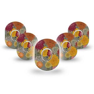 ExpressionMed Chrysanthemums Dexcom G7 Mini Tape, Dexcom Stelo Glucose Biosensor System, 5-Pack Tape and 5-Pack Sticker, Fall Flowers, Patch Continuous Glucose Monitor Design