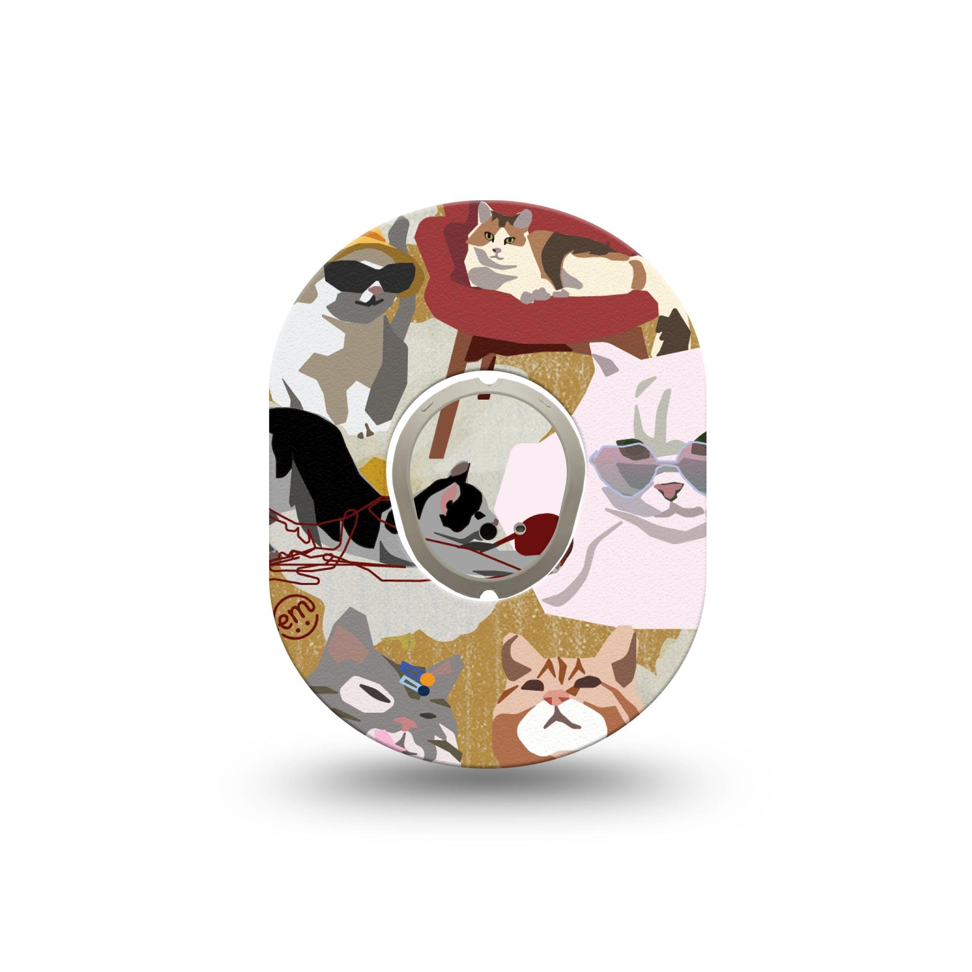 ExpressionMed Kitty Cats Dexcom G7 Mini Tape, Dexcom Stelo Glucose Biosensor System, Single Tape and Single Sticker, Abstract Pets, Patch Continuous Glucose Monitor Design