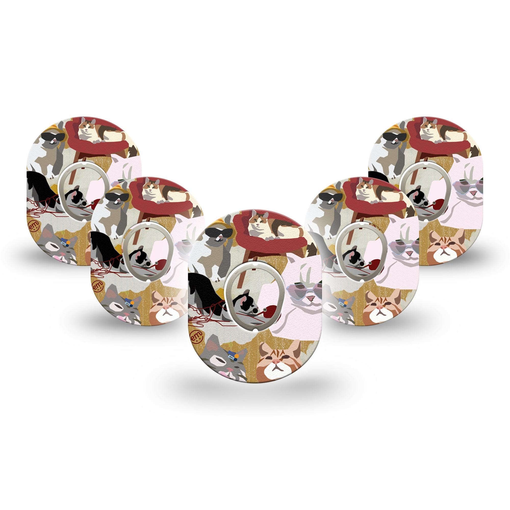 ExpressionMed Kitty Cats Dexcom G7 Mini Tape, Dexcom Stelo Glucose Biosensor System, 5-Pack Tape and 5-Pack Sticker, Cute Cats, Patch Continuous Glucose Monitor Design