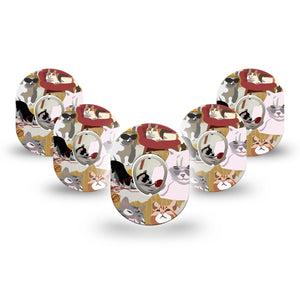 ExpressionMed Kitty Cats Dexcom G7 Mini Tape, Dexcom Stelo Glucose Biosensor System, 5-Pack Tape and 5-Pack Sticker, Cute Cats, Patch Continuous Glucose Monitor Design