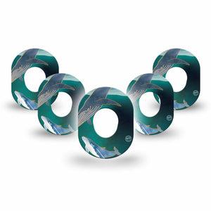 ExpressionMed Whales Dexcom G7 Mini Tape, Dexcom Stelo Glucose Biosensor System, 5-Pack Tape, Biggest Animals, Fixing Ring Design, Dexcom Stelo Glucose Biosensor System