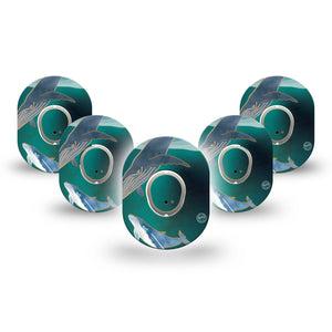 ExpressionMed Whales Dexcom G7 Mini Tape, Dexcom Stelo Glucose Biosensor System, 5-Pack Tape and 5-Pack Sticker, Biggest Animals, Patch Continuous Glucose Monitor Design