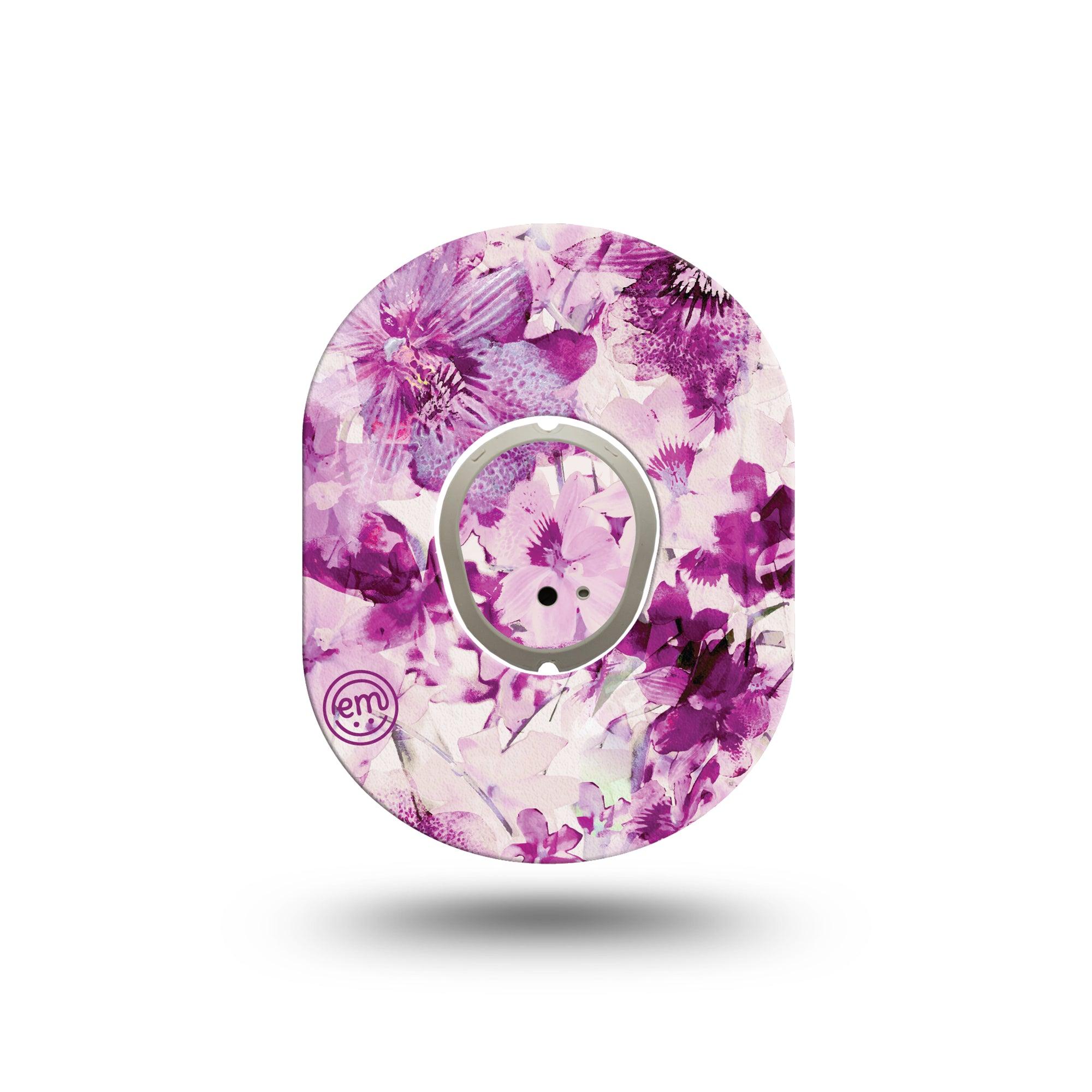 ExpressionMed Violet Orchids Dexcom G7 Mini Tape, Dexcom Stelo Glucose Biosensor System, Single Tape and Single Sticker, Purple Flowers, Patch Continuous Glucose Monitor Design